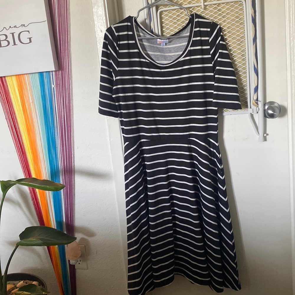 Lularoe black and white striped dress
